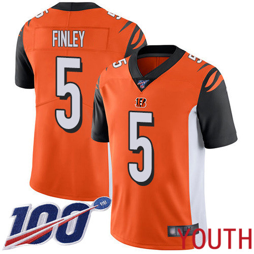 Cincinnati Bengals Limited Orange Youth Ryan Finley Alternate Jersey NFL Footballl #5 100th Season Vapor Untouchable->youth nfl jersey->Youth Jersey